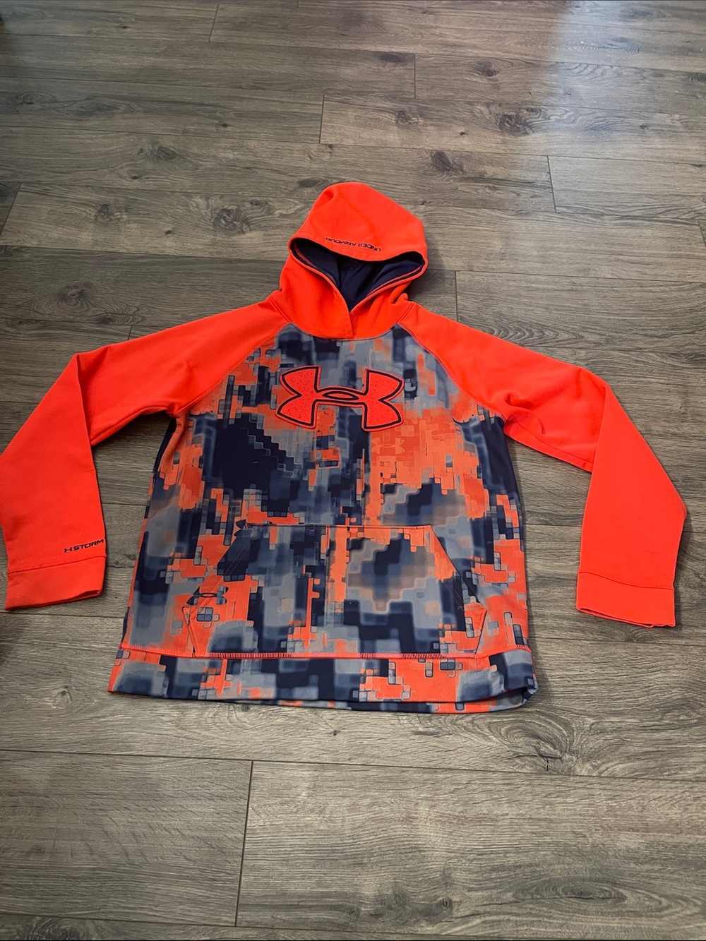 Under Armour Boys' Bright Orange and Navy Pixel Camo Hoodie